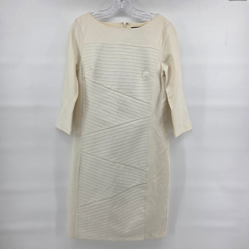 White House Black Market Sheath Dress 8 Cream Pintuck Professional Quiet Luxury